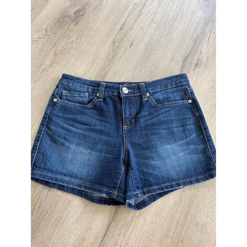 Seven7 Womens Dark Wash Denim Stretch Jean Shorts Size 8 Embroidered Pockets